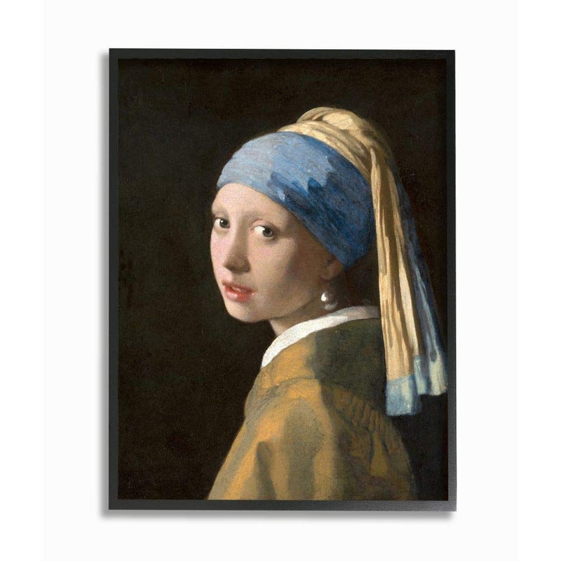 Stupell Industries Girl with A Pearl Earring Classical Portrait Painting Black Framed Wall Art 16 x 20 Design by Artist Johannes Vermeer