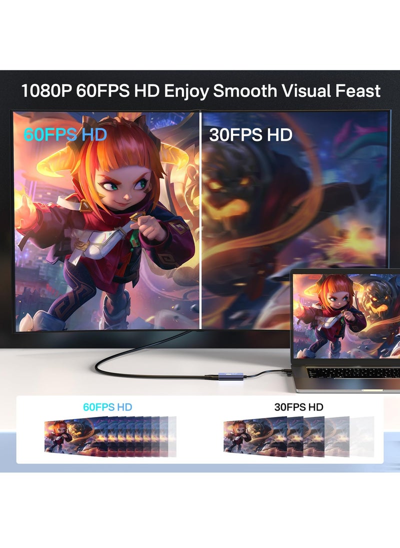 4K HDMI Capture Card - USB 3.0 to USB-A/C, 1080P 60FPS Video Capture for Live Streaming, Gaming, and Meetings; Compatible with Windows, Mac OS, Switch, PS4/5, Xbox, OBS, and Zoom.