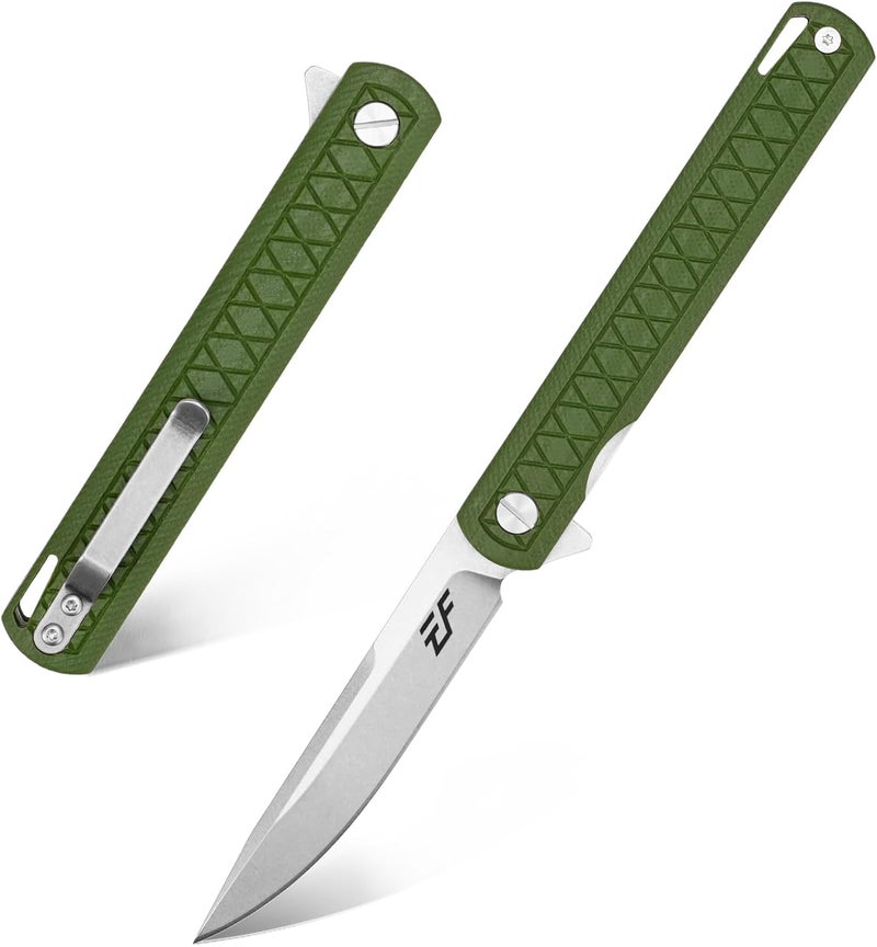 Eafengrow EF16 Folding Knife Flipper Ball Bearing Point D2 Blade G10 Handle with Pocket Clip Everday Carry Pocket Knife Liner Lock Camping Tactical Outdoor Multitool (Army Green) - Image 1