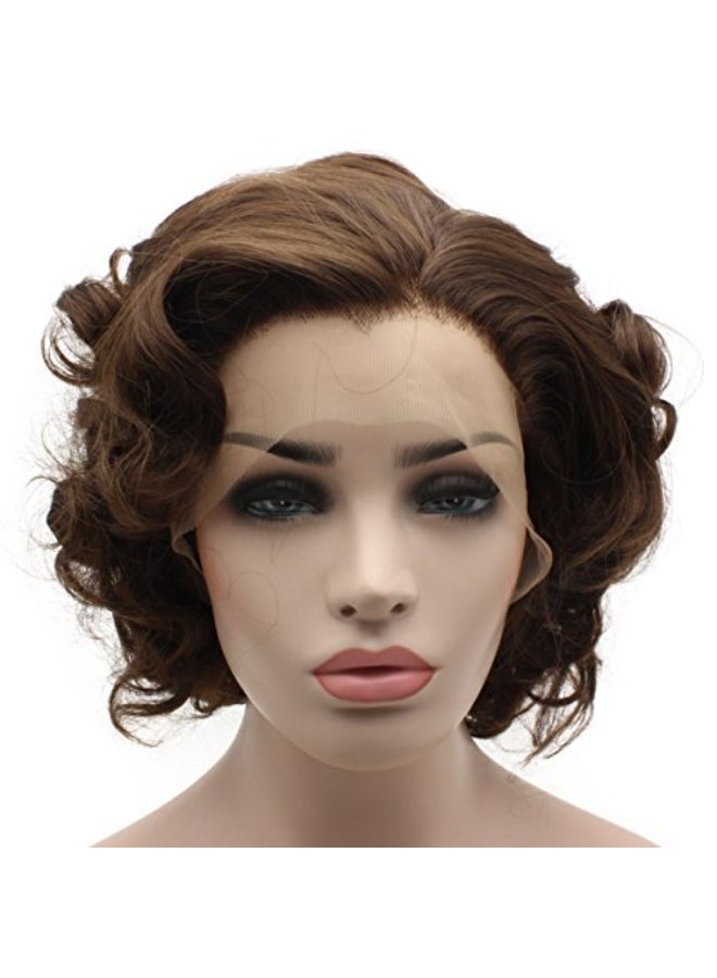 iwonawig Short Curly Synthetic Lace Front Brown Mix Heat Friendly Stylish Wig - Image 4