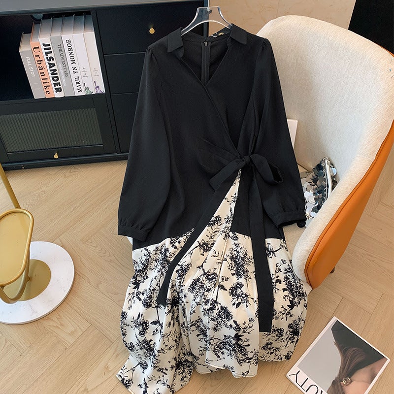 Plus Size Ink Art Layered Autumn Dress Black (shipped within 10 days)