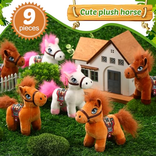 Zomiboo 9 Pack Horse Stuffed Animals Plush Toy Standing Stuffed Horse 4 Inch Mini Plush with Detachable Chain for Animal Theme Party Birthday Decoration SuppliesRetro Style - Image 5