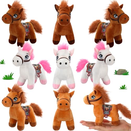Zomiboo 9 Pack Horse Stuffed Animals Plush Toy Standing Stuffed Horse 4 Inch Mini Plush with Detachable Chain for Animal Theme Party Birthday Decoration SuppliesRetro Style - Image 1