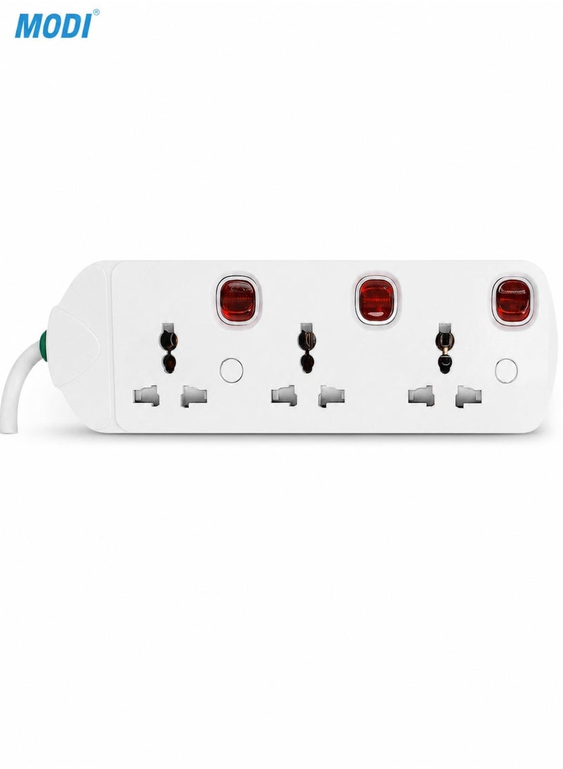 MODI 3-Way 3M Power Extension Cord , 13A 3250W Power Strip with Individual Switches, Universal Sockets, Child Safety Shutter, Fire-Resistant Body, Wall Mount Extension Socket for Home Office - Image 3