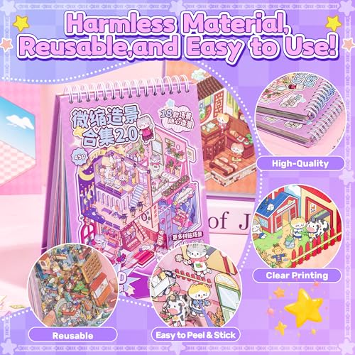 Nuesaurd DIY 3D Sticker Scene Book 18 Pcs Sticker Scenes Miniature Room Scene Stickers Book Funny House Scene Sticker Book for Adults Kids Conduce to Relieve Stress Pass The Time - Image 3