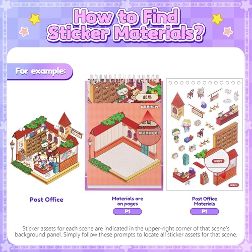 Nuesaurd DIY 3D Sticker Scene Book 18 Pcs Sticker Scenes Miniature Room Scene Stickers Book Funny House Scene Sticker Book for Adults Kids Conduce to Relieve Stress Pass The Time - Image 5
