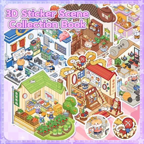 Nuesaurd DIY 3D Sticker Scene Book 18 Pcs Sticker Scenes Miniature Room Scene Stickers Book Funny House Scene Sticker Book for Adults Kids Conduce to Relieve Stress Pass The Time - Image 4