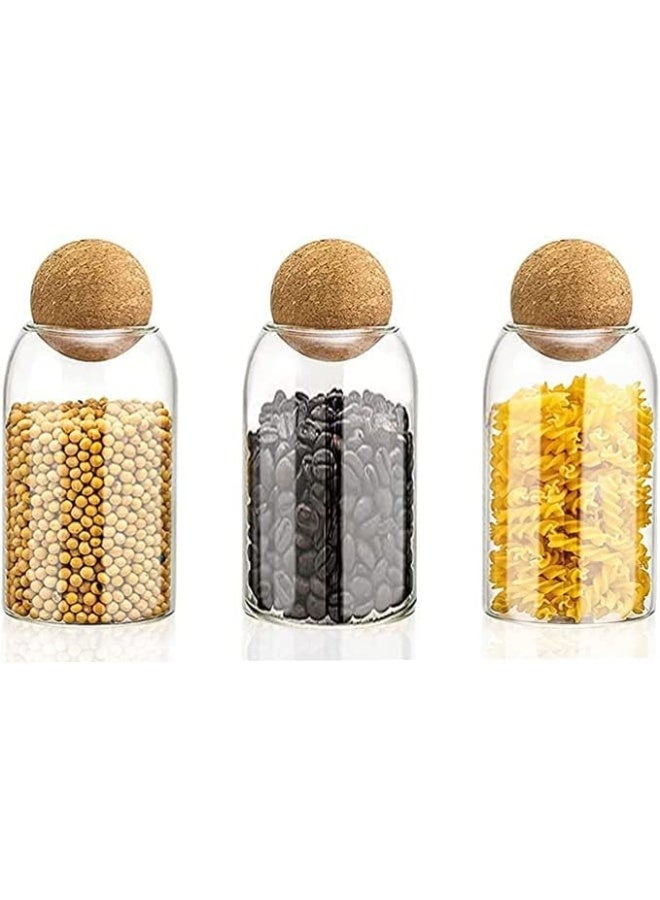 AKDC Glass Food Storage Canister with Airtight Cork Lid [800ml/27Oz] Clear Food Storage Jar Container with Seal Cork Round Stopper for Kitchen Pantry [27Oz 3 pieces] - Image 1