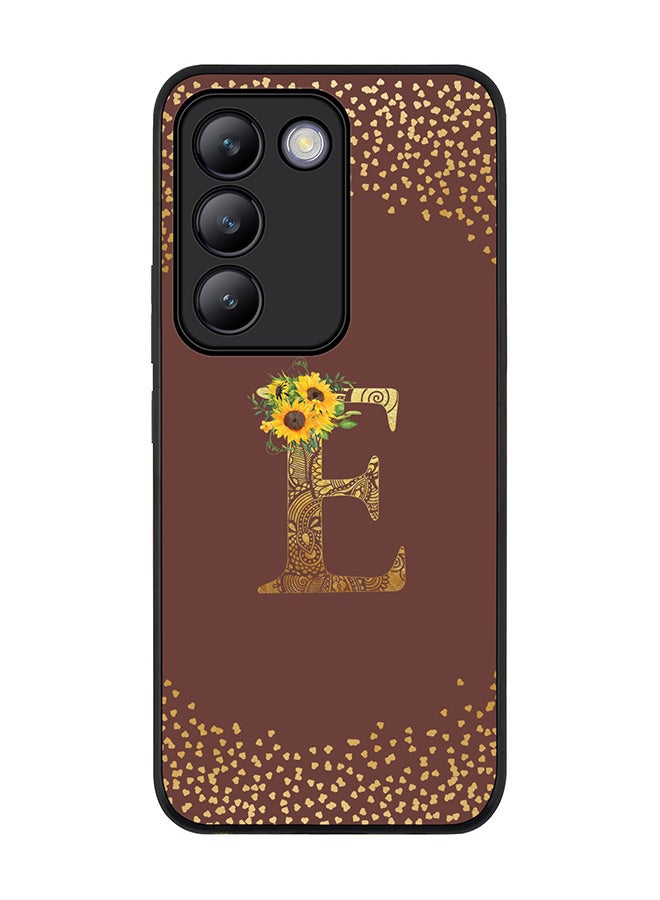 Stylizedd Rugged Black edge case for Vivo V30 Lite 5G, Flexible Cover -  Custom Monogram Initial Letter Mandala Floral Pattern Alphabet - E  (Brown ) - Image 1