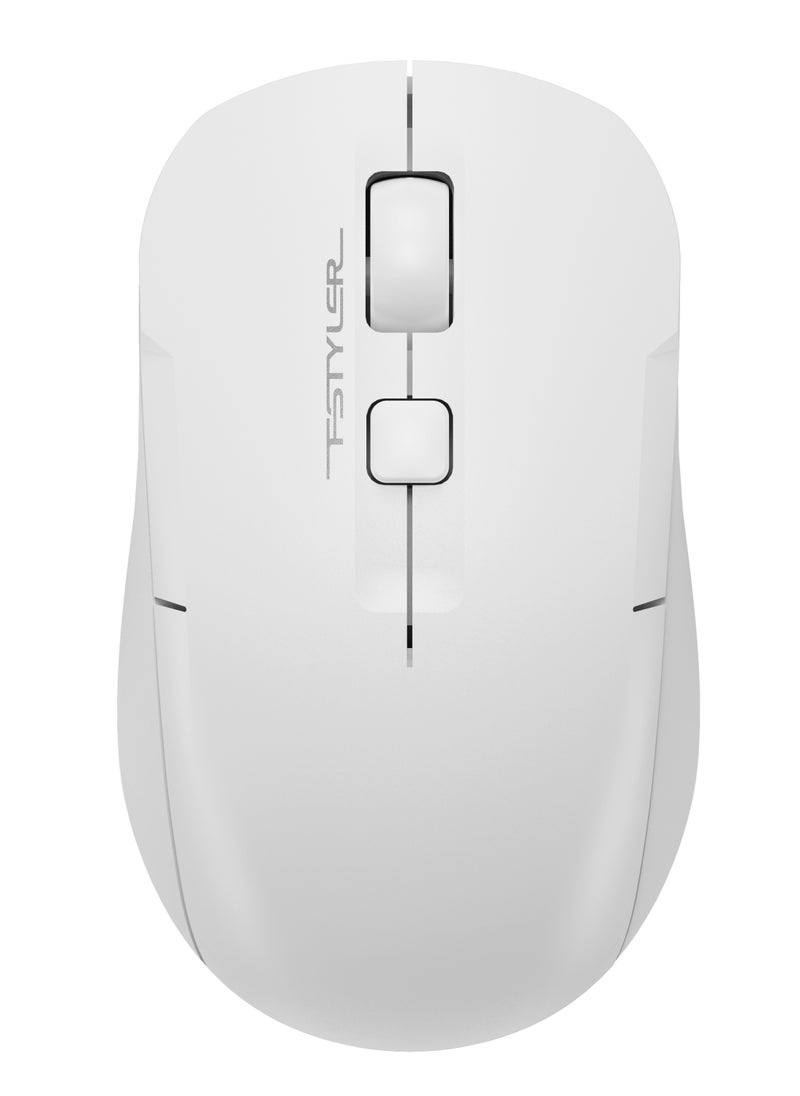 A4TECH Fstyler Dual Functions Silent Click Wireless Mouse FG16CS Air 2, [ Desk + Air ], Type-C Rechargeable, 2000 DPI 4-Level Adjustable, Anti-Sleep Setting Mode, White  - Image 1