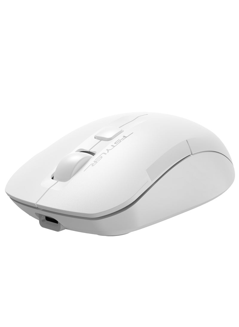 A4TECH Fstyler Dual Functions Silent Click Wireless Mouse FG16CS Air 2, [ Desk + Air ], Type-C Rechargeable, 2000 DPI 4-Level Adjustable, Anti-Sleep Setting Mode, White  - Image 2