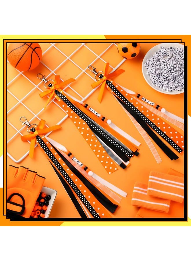 Nosiny 12 Pcs Cheer Keychains Personalized DIY Bead Ribbon Keychain Kit Cheer Backpack Tags Cheerleader Team Gifts for Women, Orange, Black, 11.8 inches/ 30 cm - Image 4