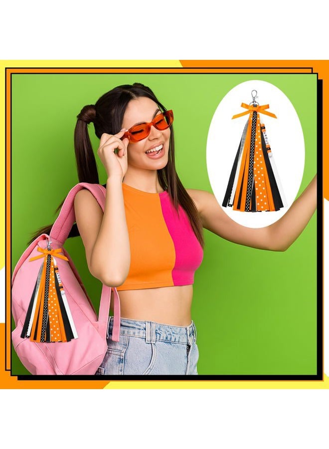 Nosiny 12 Pcs Cheer Keychains Personalized DIY Bead Ribbon Keychain Kit Cheer Backpack Tags Cheerleader Team Gifts for Women, Orange, Black, 11.8 inches/ 30 cm - Image 5