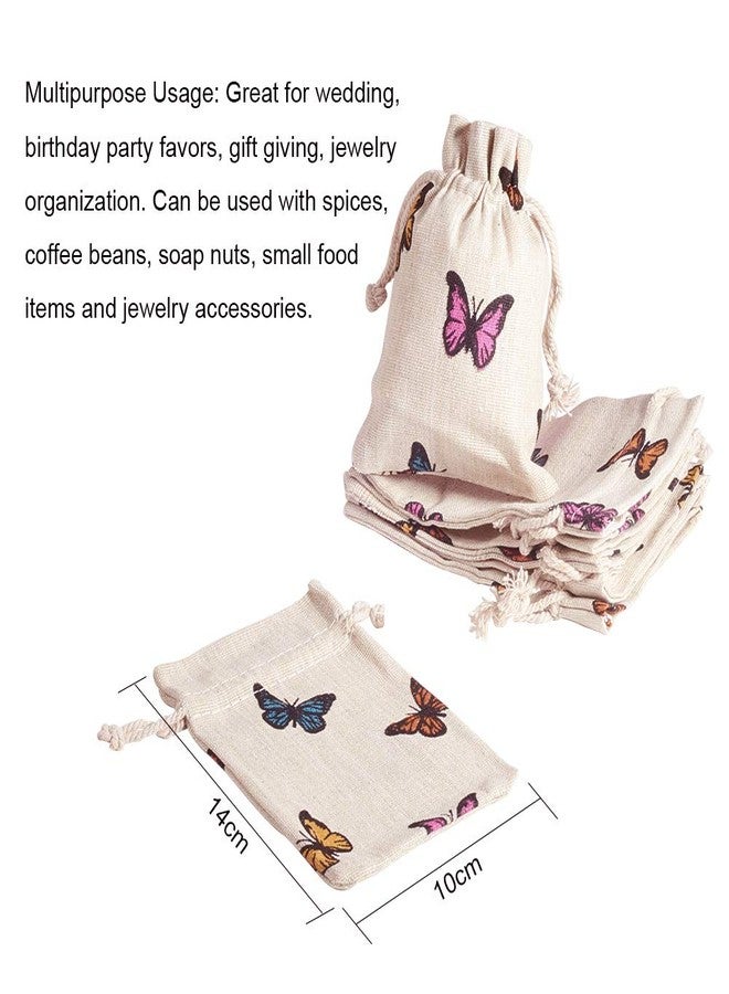 KISSITTY 50pcs Butterfly Drawstring Gift Bags Polyester Cotton Bags Wheat Packing Pouches Storage Bags for Packing Jewelry Candy Snacks Small Gifts Party Favors Crafts 14x10cm - Image 3