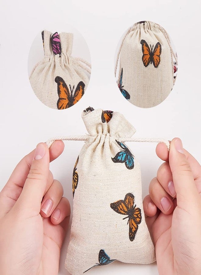 KISSITTY 50pcs Butterfly Drawstring Gift Bags Polyester Cotton Bags Wheat Packing Pouches Storage Bags for Packing Jewelry Candy Snacks Small Gifts Party Favors Crafts 14x10cm - Image 2