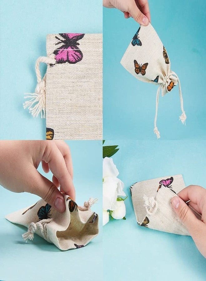 KISSITTY 50pcs Butterfly Drawstring Gift Bags Polyester Cotton Bags Wheat Packing Pouches Storage Bags for Packing Jewelry Candy Snacks Small Gifts Party Favors Crafts 14x10cm - Image 5