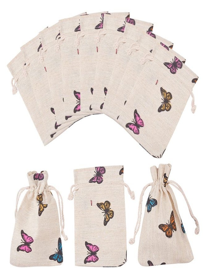 KISSITTY 50pcs Butterfly Drawstring Gift Bags Polyester Cotton Bags Wheat Packing Pouches Storage Bags for Packing Jewelry Candy Snacks Small Gifts Party Favors Crafts 14x10cm - Image 1