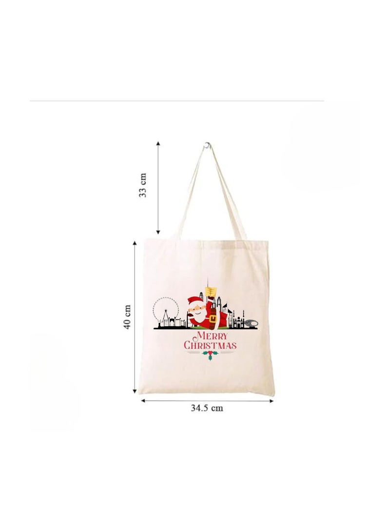 PRINTSHOP4ME Christmas Santa Cotton Tote Bag For Celebrations-Christmas Design Printed Bags For Women-Reusable Bag,Party Gift Idea And Cotton Gift Bag - Image 2