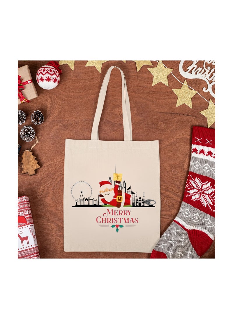 PRINTSHOP4ME Christmas Santa Cotton Tote Bag For Celebrations-Christmas Design Printed Bags For Women-Reusable Bag,Party Gift Idea And Cotton Gift Bag - Image 4