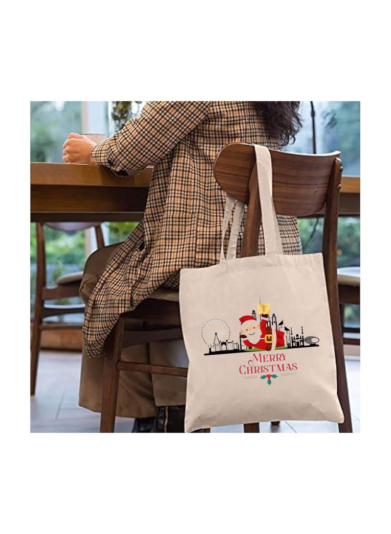 PRINTSHOP4ME Christmas Santa Cotton Tote Bag For Celebrations-Christmas Design Printed Bags For Women-Reusable Bag,Party Gift Idea And Cotton Gift Bag - Image 5