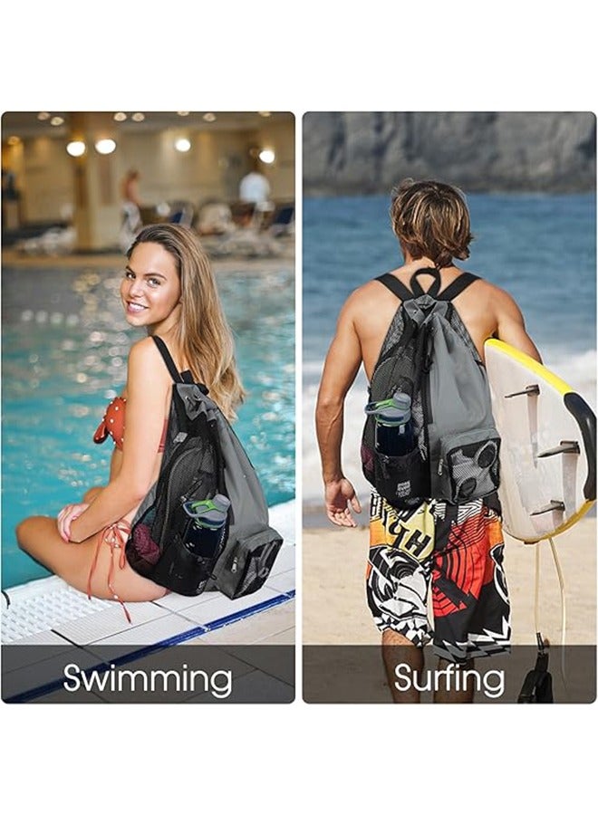 AL RAID Swim Bag Mesh Drawstring Backpack with Wet Pocket Beach Backpack for Swimming, Gym, and Workout Gear - Image 2