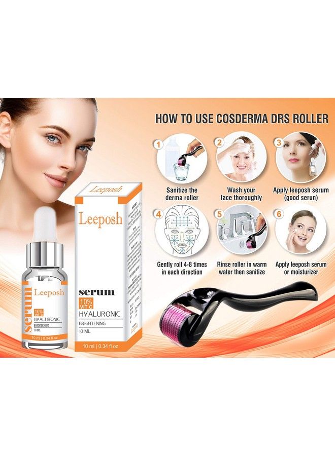 leeposh سيروم ديرما رولر فيتامين سي + حمض الهيالورونيك 10 مل لتفتيح البشرة بشكل آمن وتقليل ندبات حب الشباب - Image 3