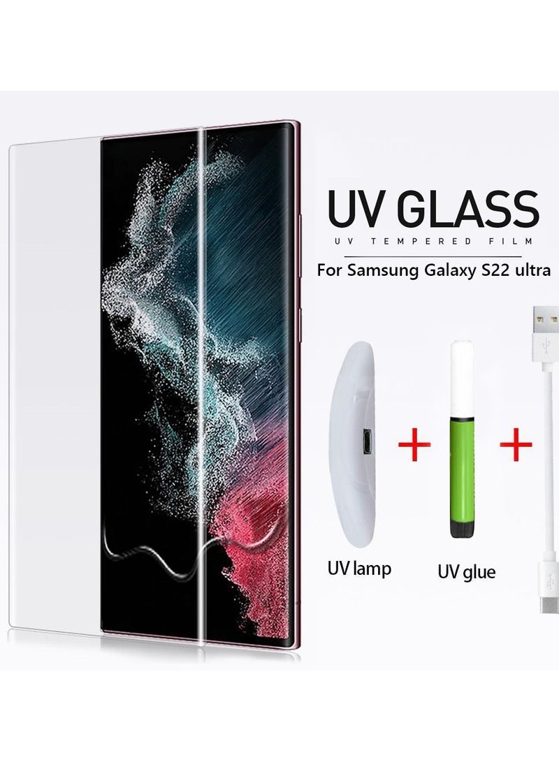 UV Screen Protector for Samsung Galaxy S22 Ultra Tempered Glass 9H Adhesive Nano Liquid UV Glue Full Coverage Clear  - Image 2