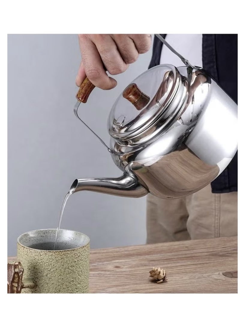 Shine Tea Kettle Stainless Steel With Wood Handle 1 Liter Silver - Image 2