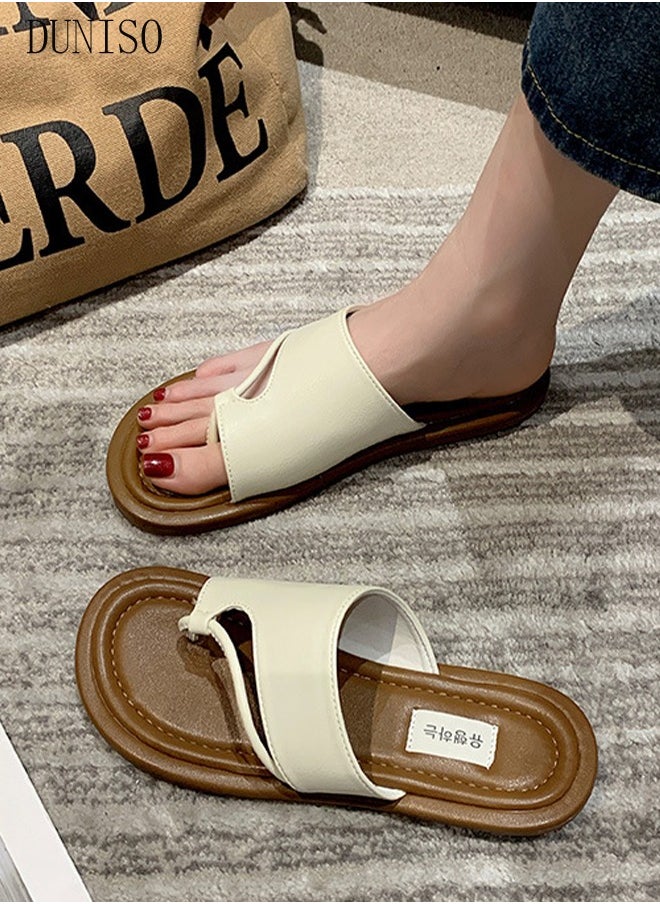DUNISO Women's Slip On Flat Sandals Square Open Toe Slide Sandals Comfortable Women Slippers Nonslip Backless Beach Slip for Indoor and Outdoor  - Image 5
