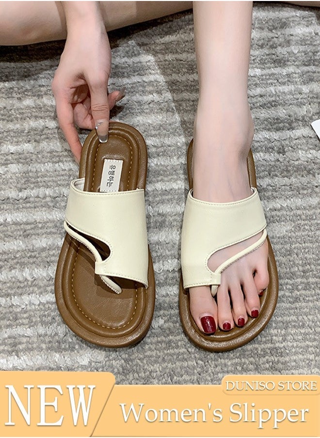 DUNISO Women's Slip On Flat Sandals Square Open Toe Slide Sandals Comfortable Women Slippers Nonslip Backless Beach Slip for Indoor and Outdoor  - Image 1