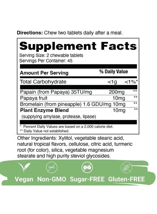 Yuve Natural Papaya Digestive Enzymes - Sugar-Free Chewable Candies - Promotes Better Digestion - Constipation & Bloating Aid, Detox, Leaky Gut Repair & Gas Relief - Vegan, Non-GMO, Gluten-Free - 90ct - Image 2