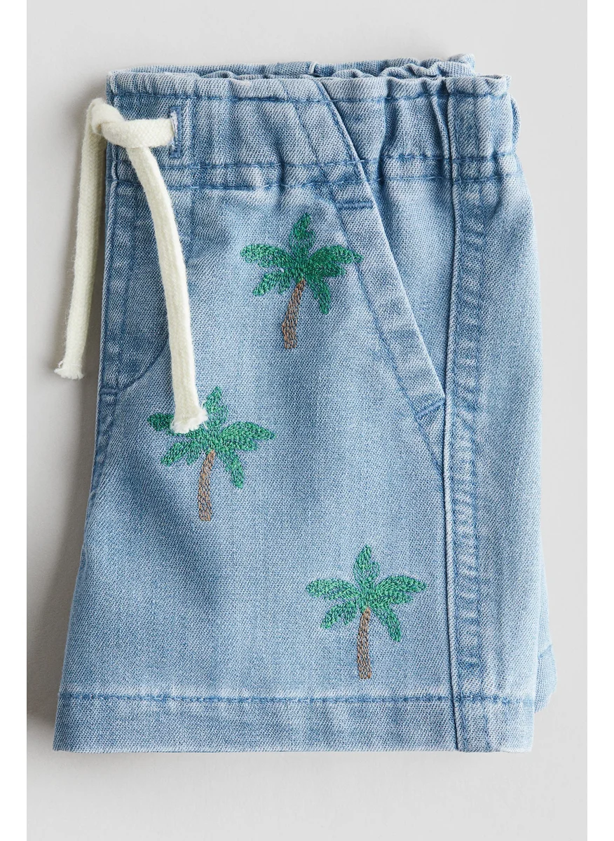 اتش اند ام Embroidery-Detail Denim Shorts
