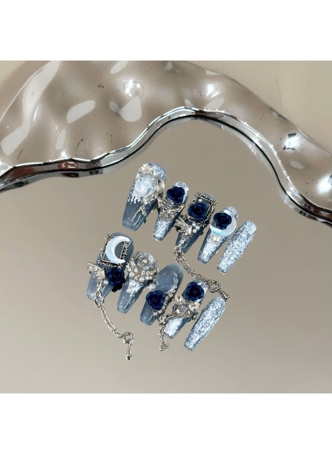 Generic 【10pcs Luxury Swarovski Press-On Nails】3D Handcrafted Gel Nails | No UV Needed | Velvet Gift Box | Size M  - Image 3