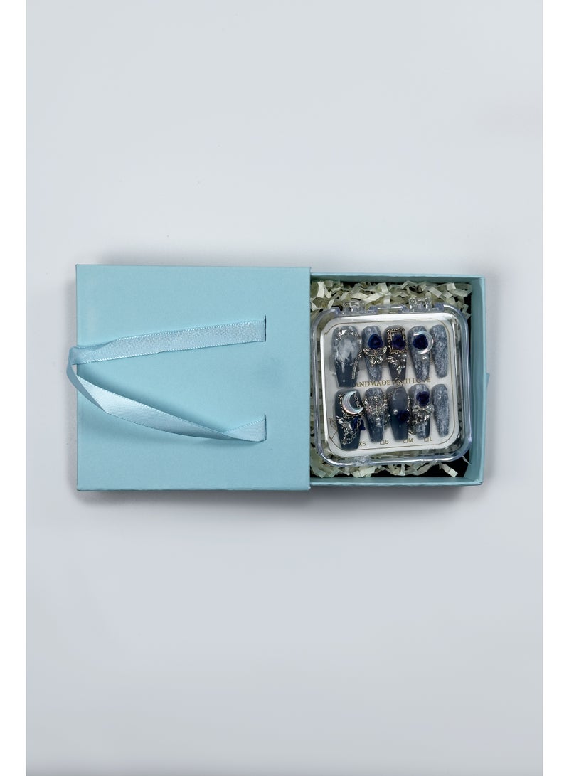 Generic 【10pcs Luxury Swarovski Press-On Nails】3D Handcrafted Gel Nails | No UV Needed | Velvet Gift Box | Size M  - Image 5