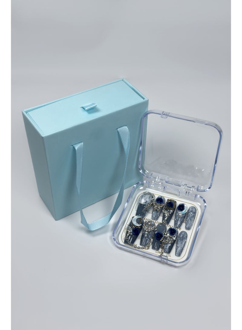 Generic 【10pcs Luxury Swarovski Press-On Nails】3D Handcrafted Gel Nails | No UV Needed | Velvet Gift Box | Size M  - Image 4