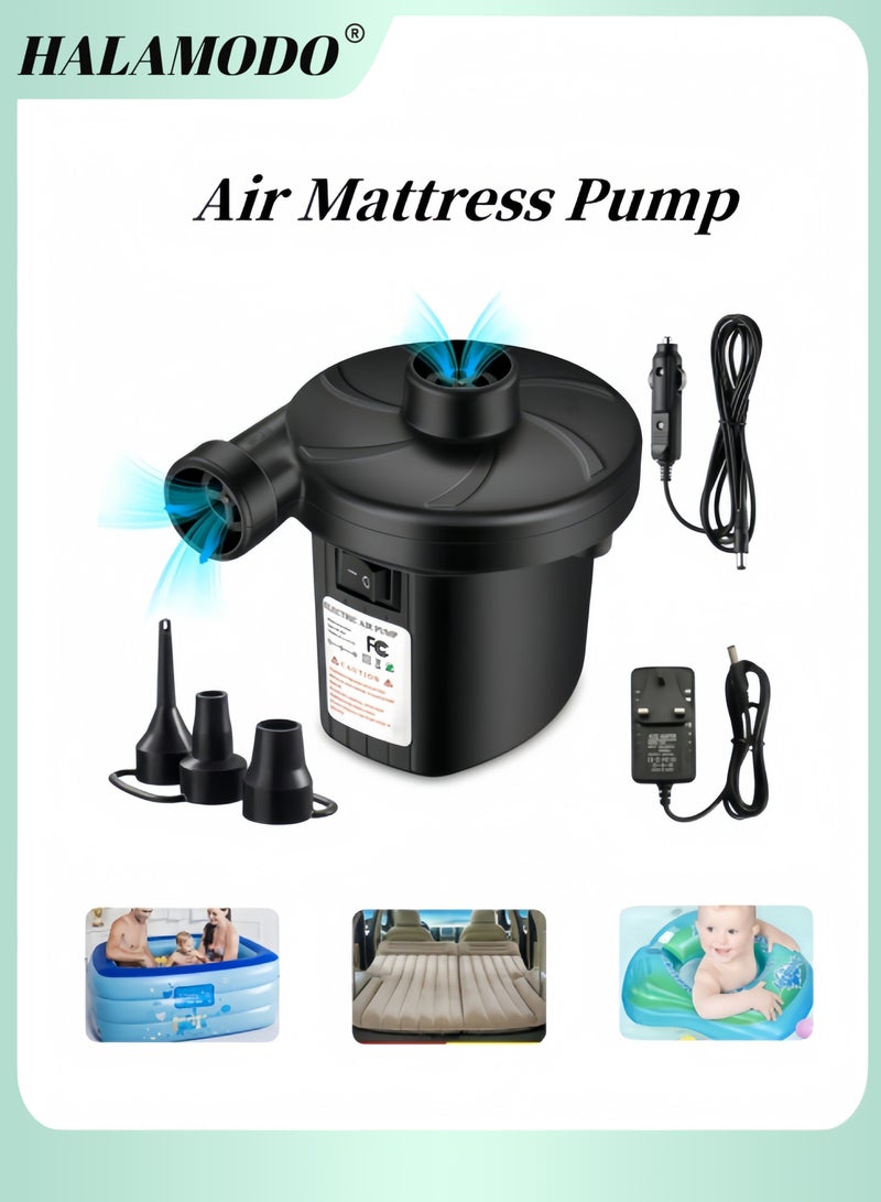 HALAMODO Electric Air Pump for Inflatables Air Quick-Fill Mattress Pump with 3 Nozzles Portable Air Pump Home Car Dual-use Inflation Pump for Car & Blow Up Pool Raft Bed Boat Toy - Image 1