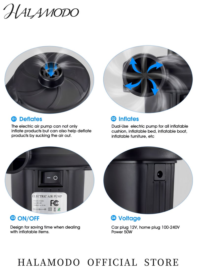 Generic Electric Air Pump for Inflatables Air Quick-Fill Mattress Pump with 3 Nozzles Portable Air Pump Home Car Dual-use Inflation Pump for Car & Blow up Pool Raft Bed Boat Toy  - Image 2