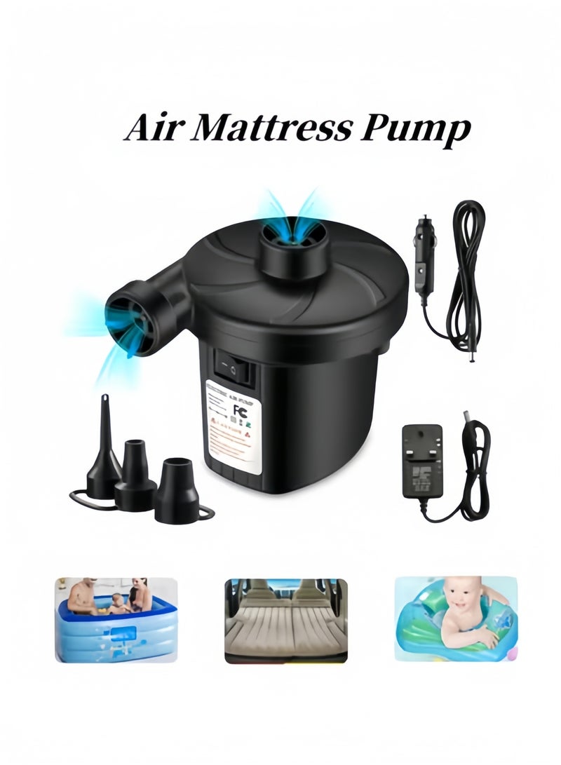 Electric Air Pump for Inflatables Air Quick-Fill Mattress Pump with 3 Nozzles Portable Air Pump Home Car Dual-use Inflation Pump for Car & Blow Up Pool Raft Bed Boat Toy - Image 1