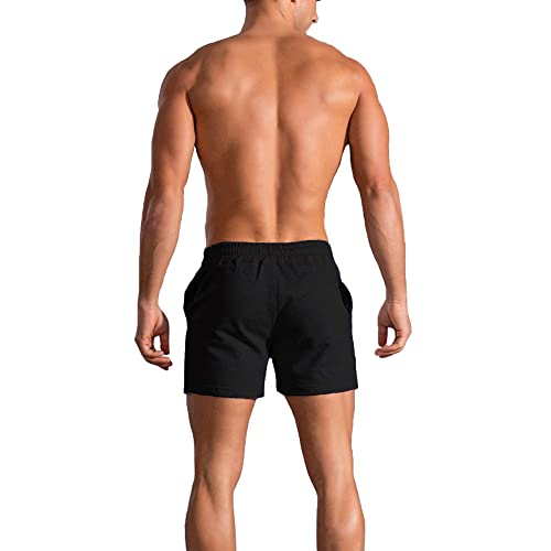 palglg Mens Bodybuilding Workout Shorts 5" Inseam with Pockets PLN Black L - Image 2