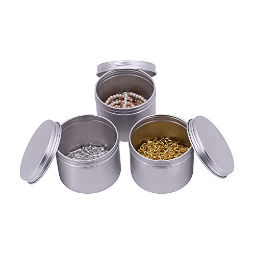 Healthcom 15 Packs 5 Oz 150ml Empty Silver Round Aluminum Tin Cans Screw Top Aroma Hair Wax Cosmetic Container Cream Box Makeup Pot Jars Tea Tin Storage Case for Accessories DIY Crafts Spice Candles - Image 3