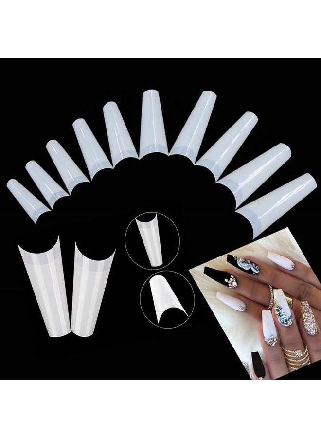 آم رونج ماجيك نعش أكريليك طبيعي Nails500Pcs نصف غطاء الأظافر نعش على شكل راقصة الباليه الأظافر نصائح طويلة أكريليك أظافر صناعية وهمية اصطناعية 10 حجم مع صندوق - Image 2