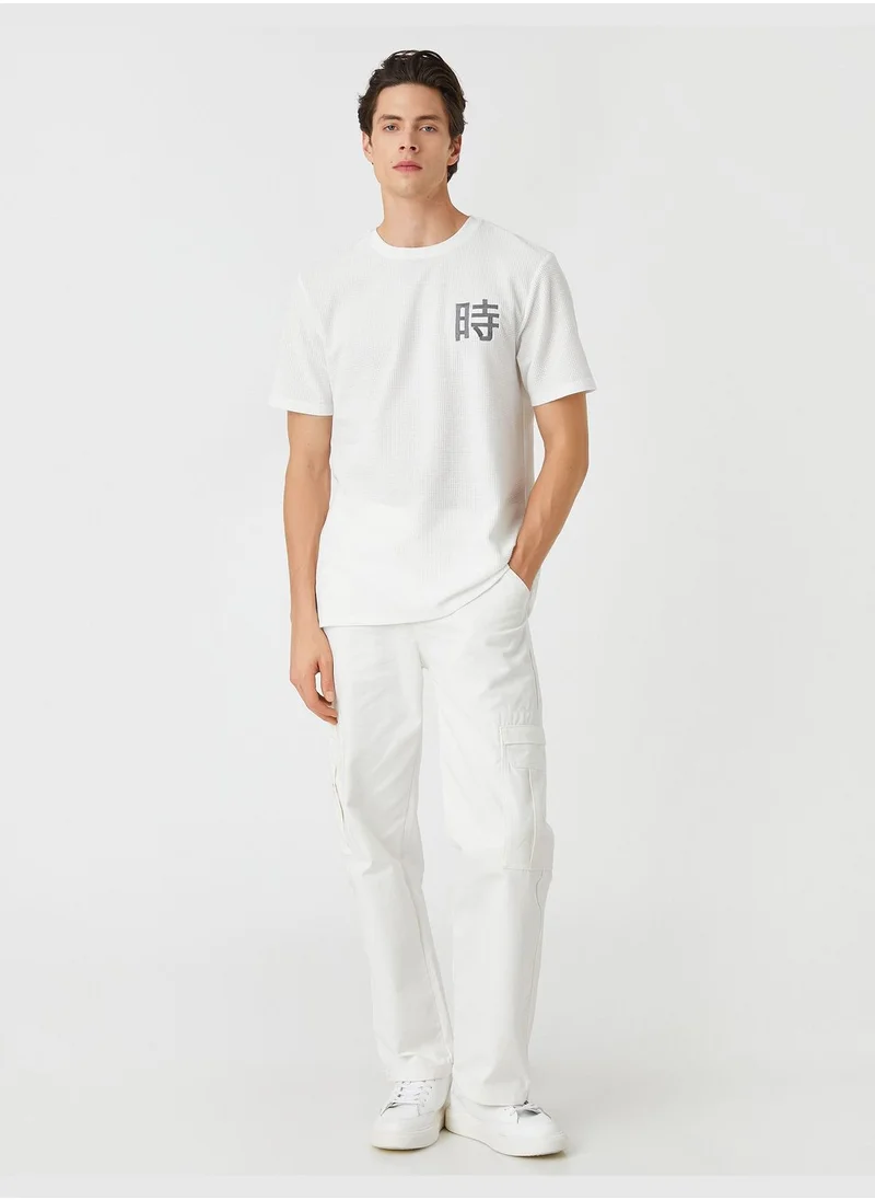 كوتون Tissued T-Shirt Embroidered Short Sleeve Crew Neck