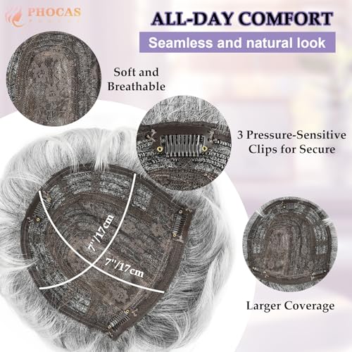 PHOCAS Short Hair Toppers for Women with Thinning Hair Magic Pixie Cut Toppers Hairpiece Natural Synthetic Grey Hair Toppers for Daily Use - Image 5