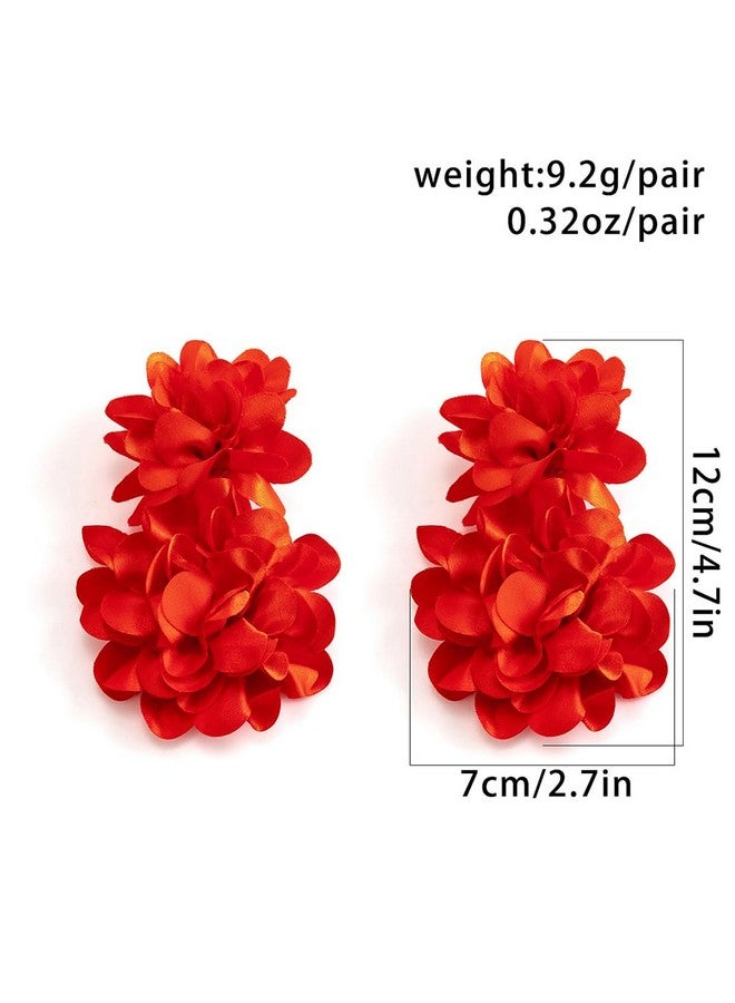 بيريوان أقراط متدلية على شكل زهرة كبيرة من القماش على شكل بوهيمي أقراط متدلية على شكل زهرة كبيرة من القماش للنساء إكسسوارات مجوهرات حفلات الزفاف (أحمر) - Image 5