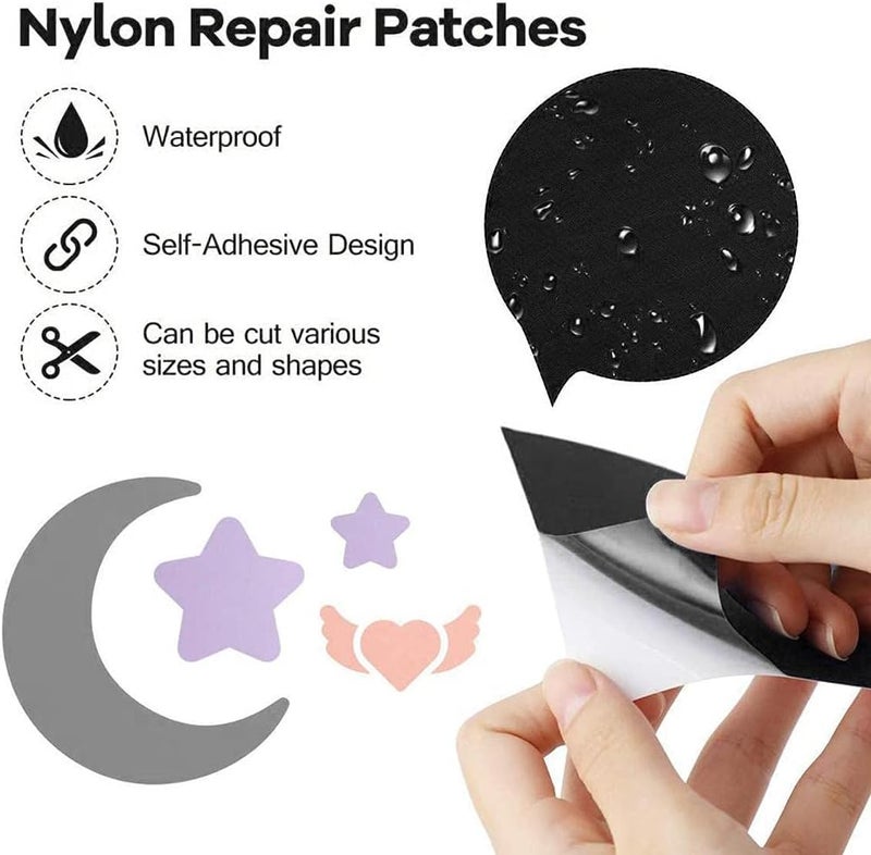 woobles 2Pcs Nylon Repair Patches Self-Adhesive Nylon Patch Waterproof Repair Patches for Clothing Jacket Repair Holes Tearing (Black) - Image 5