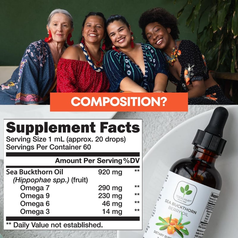 TODICAMP Sea Buckthorn Oil Organic - 2 fl oz Cold-Pressed Sea Buckthorn Berry Oil - Seabuckthorn Oil for Face and Organic Sea Buckthorn Oil Supplement - Image 3