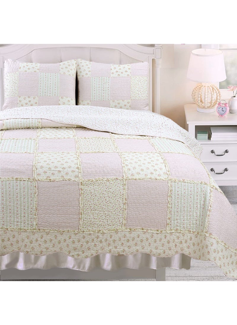 Cozy Line Home Fashions Cozy Line Home Fashions Floral Light Pink True Patchwork 100 Cotton Girl Quilt Bedding Set Reversible Coverlet Bedspread Sweet Peach Queen  3 Piece 