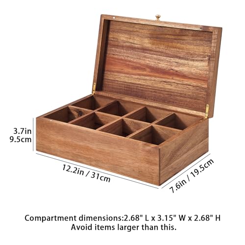 SARUFO Acacia Wood Tea Bag Organizers, Tea Packet Storage Boxes, 8-Compartment Tea Caddy for Tea Bags Chest, Teabag Holder Containers, Teabox Station Display - Image 2