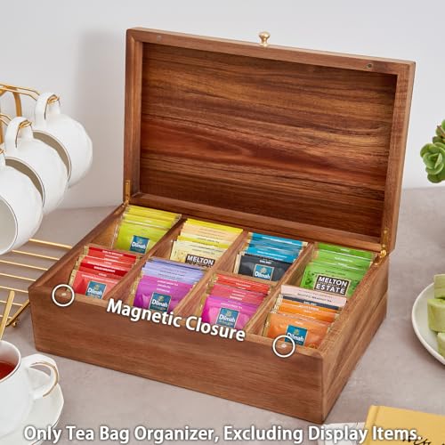 SARUFO Acacia Wood Tea Bag Organizers, Tea Packet Storage Boxes, 8-Compartment Tea Caddy for Tea Bags Chest, Teabag Holder Containers, Teabox Station Display - Image 4