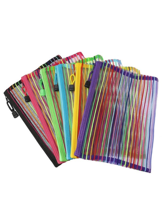 MECCANIXITY Mesh Zipper Pouch A5 Nylon Mesh Cosmetic Bags Pencil Case Document Bag Zipper File Pouch For Office Travel Makeup Multicolor Pack Of 6  - Image 1